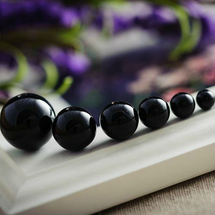 纯天然黑玛瑙散珠散装黑玛瑙圆珠aaa黑玛瑙黑水晶散珠diy材料