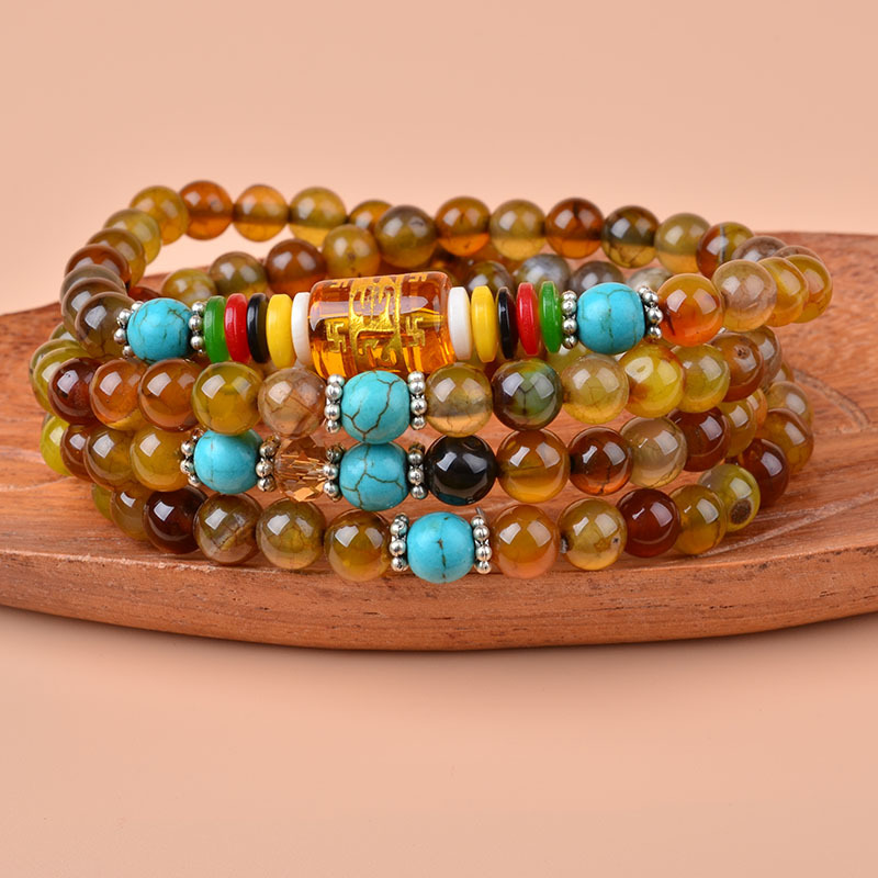 天然冰种褐色水晶碧玺6mm佛珠手链