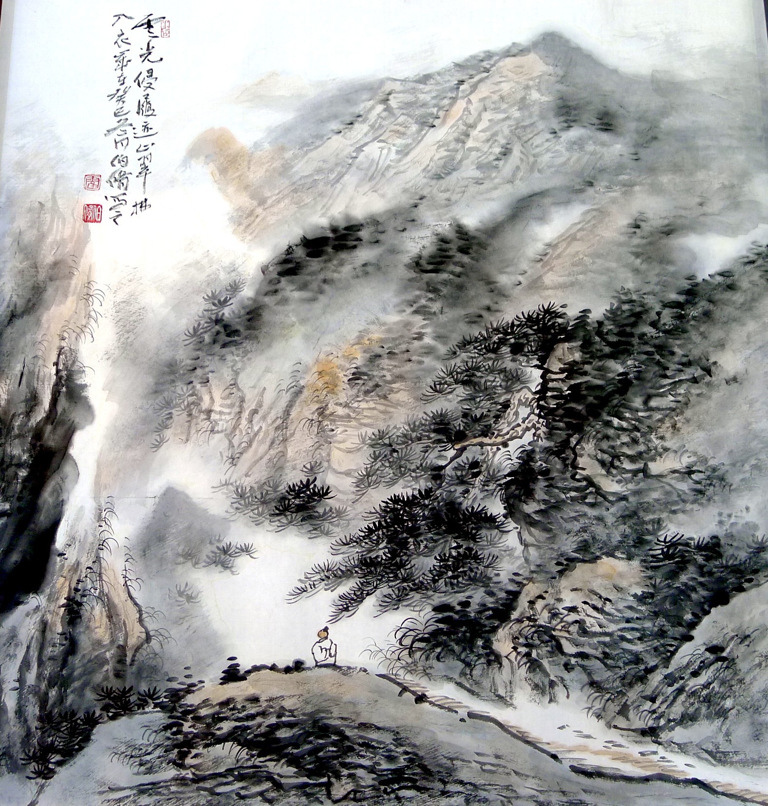 名家字画 霍伯修云光侵履远 山水画 斗方 精选