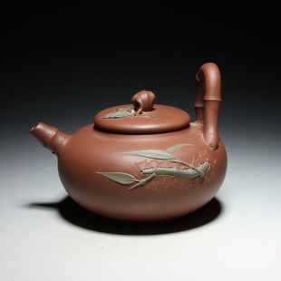 皖宣 宜兴紫砂壶 一厂紫泥 蔡艳 竹节壶 造型独特 紫砂茶壶 330cc