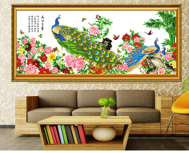 精准印花十字绣孔雀开屏系列 厂家批发十字绣花开富贵孔雀2.5米