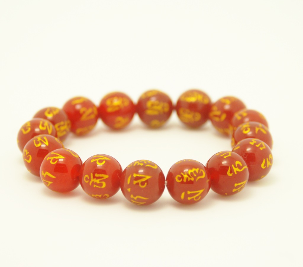 雕刻六字真言唵嘛呢叭咪吽手链玛瑙水晶佛珠手链经文手链