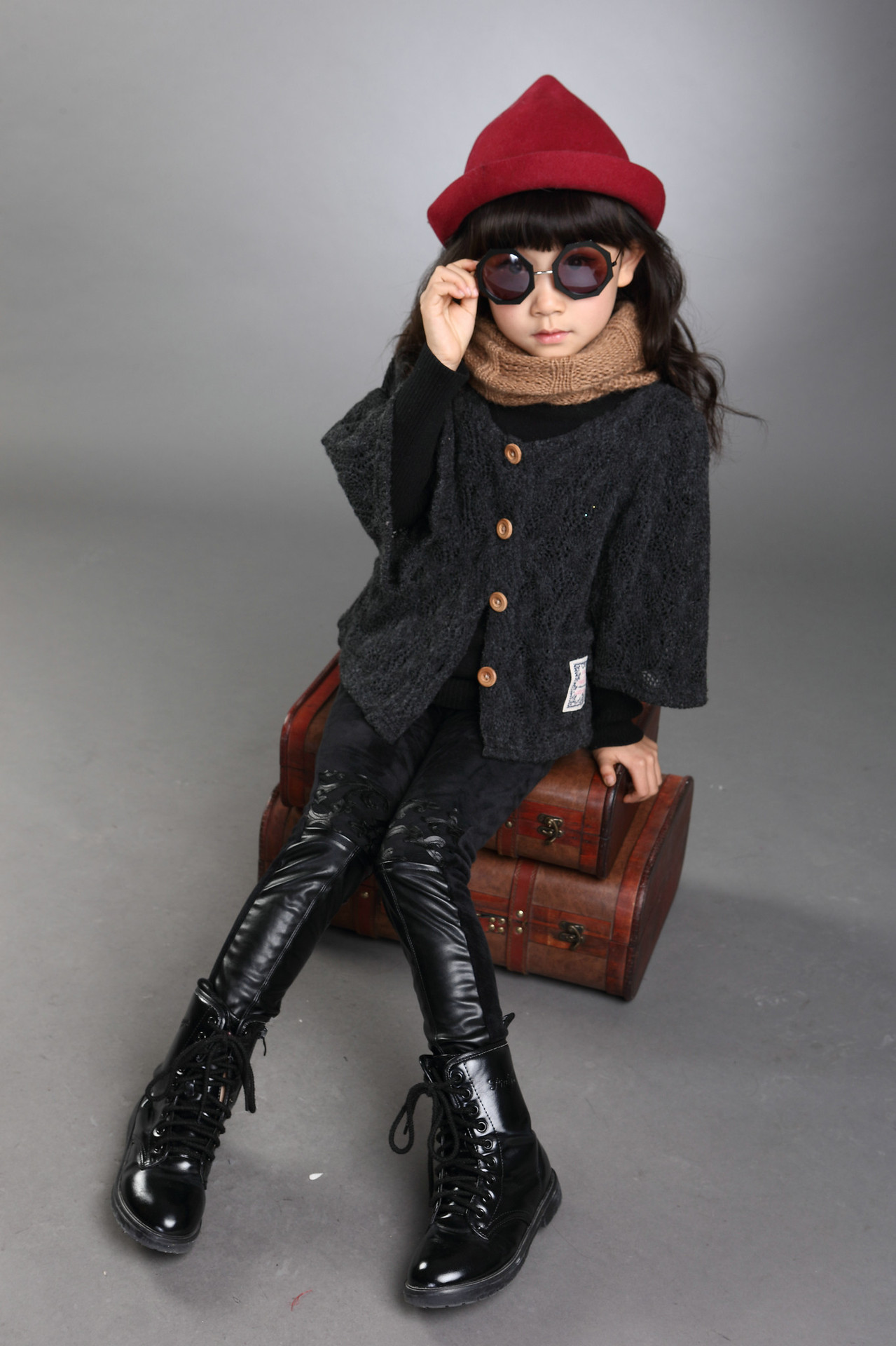 韩版童装新款儿童皮裤中大童加绒加厚拼pu皮女童长裤打底皮裤外穿