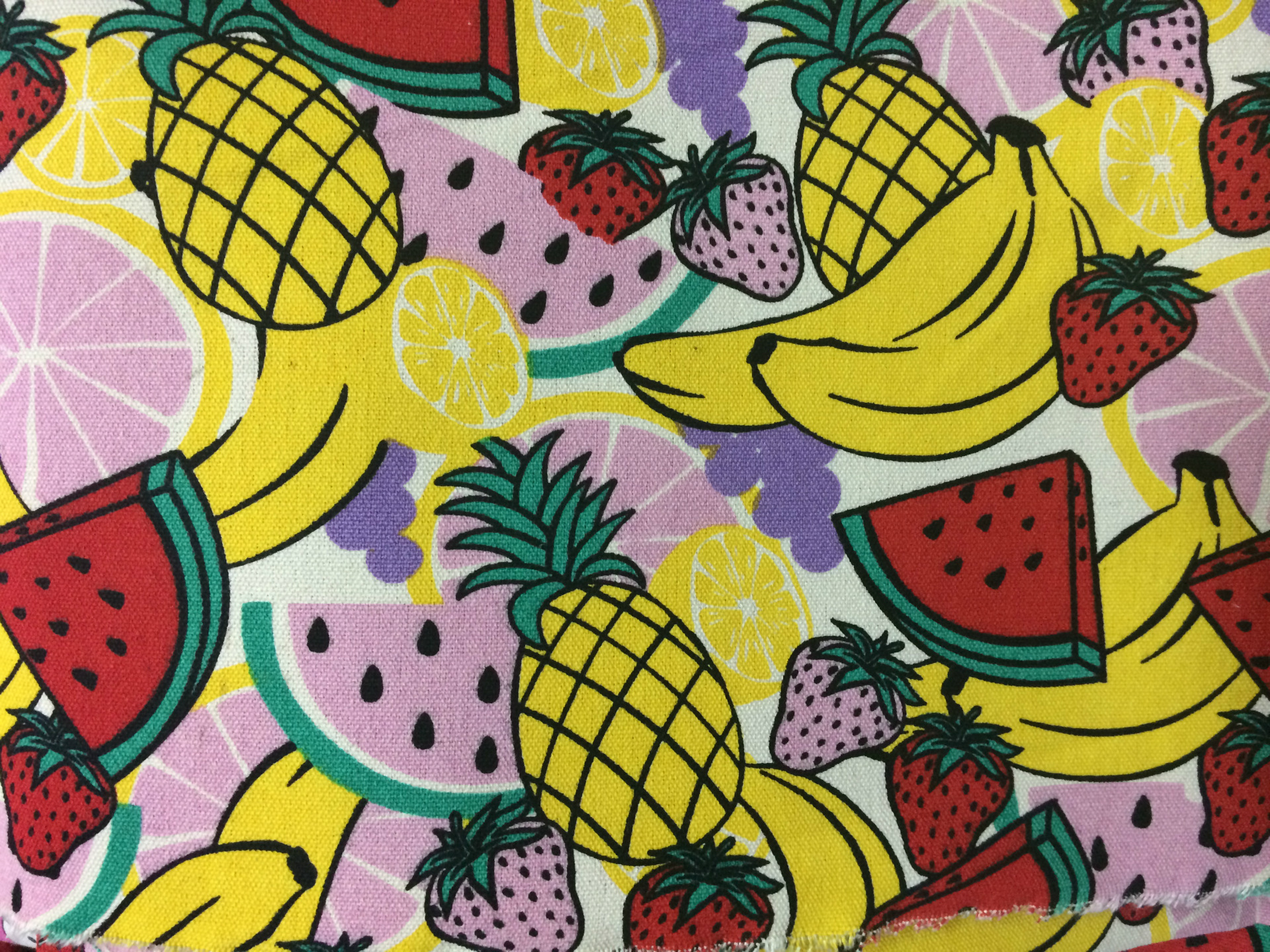 厂家直销水果图案印花 热带风格面料 帆布水果印花面料 可订做