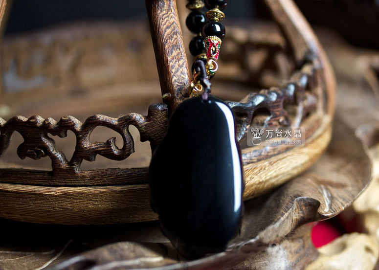 天然乌金黑曜石阿弥陀佛吊坠 天然水晶饰品 收藏级精雕女士毛衣链