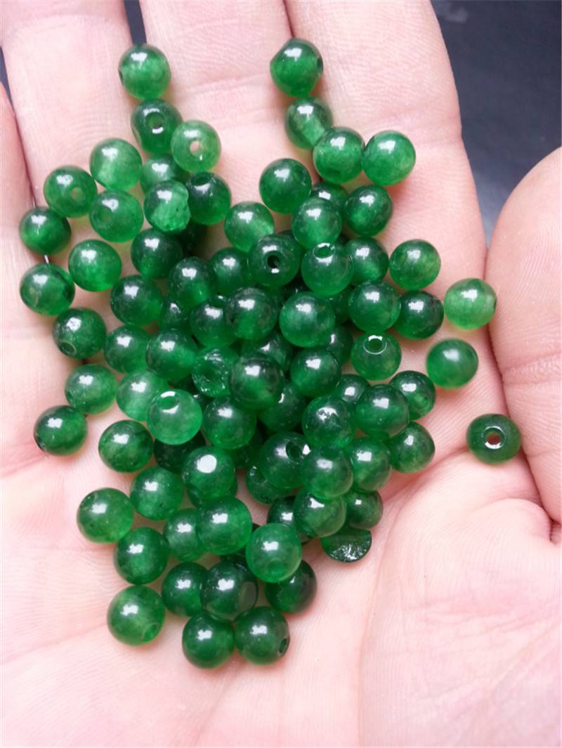正品 天然玉石 冰种翠绿色碧绿色石英岩玉圆珠散珠编制玉挂绳专用