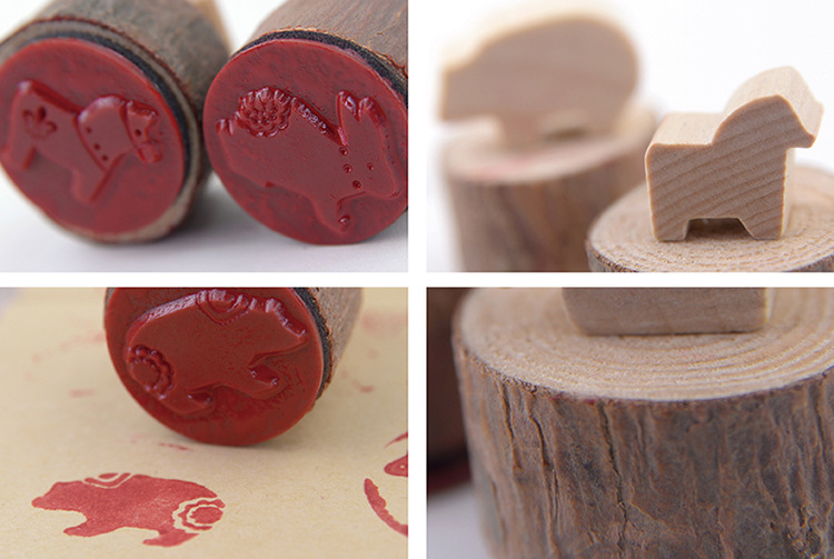 蓝果原生态2动物印章 原创设计现货供应原木质卡通玩具奖励印章