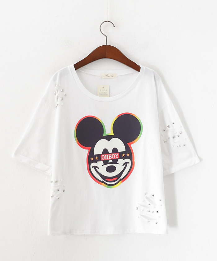 韩版宽松卡通米奇图案短袖t恤