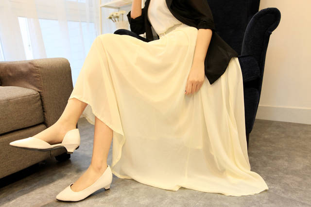 2014春夏新款纯色雪纺半身长裙 纱裙大裙摆拖地半身长裙 配腰带图片