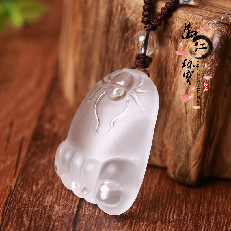 万仁 时尚白水晶磨砂知足常乐小脚丫吊坠男士 复古雕刻男女