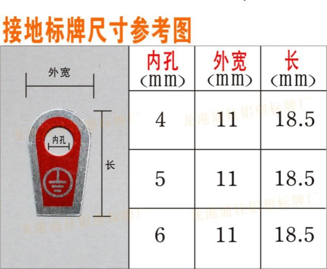 接地标志牌 接地标识 铝牌 开孔8mm 28*13 每包1000只