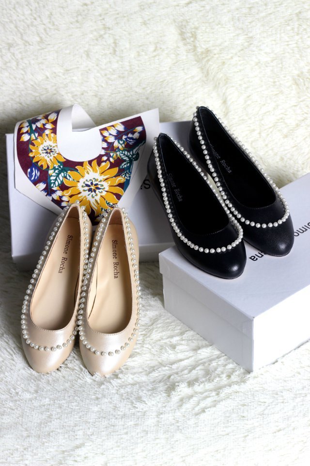 香港simone rocha 女鞋 t台走秀 珍珠平底单鞋欧洲站杨幂同款女鞋图片