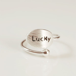 s990足银 纯银戒指 英文字母 幸运 lucky 烤漆 个性 厂家直销银饰