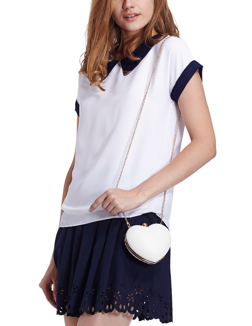 8027#好多衣服亚马逊2013新款拼色翻领衬衫女短袖衬衣亮片小金领