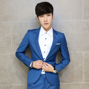 人气蓝色婚礼韩版男士休闲西服男装修身小西装男版伴郎服外套男潮