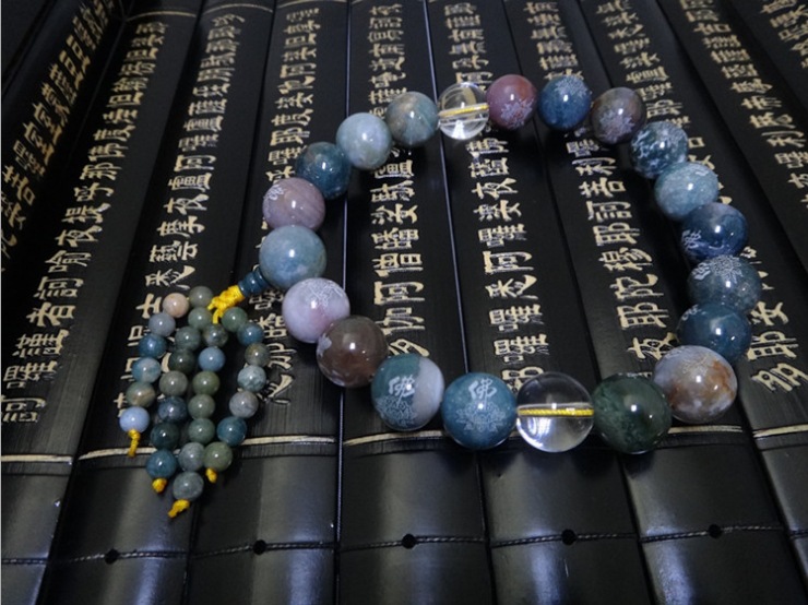 天然梦幻玛瑙18颗佛珠带佛字念珠 手持珠汽车挂饰 辟邪开运保平安