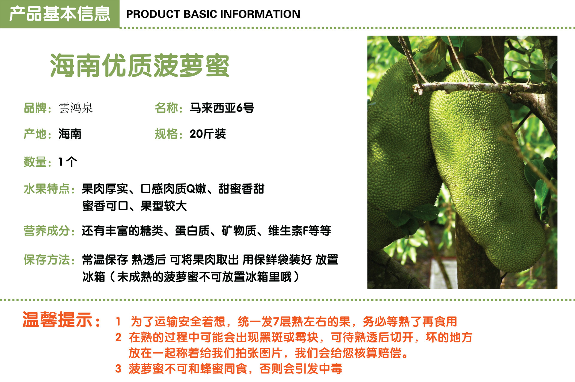 正宗海南特产 三亚新鲜精品菠萝蜜水果木菠萝青皮马来一号21-23斤
