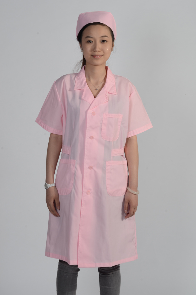 夏季医院工作服 短袖翻领粉色护士服大褂美容师半袖工作装图片_16