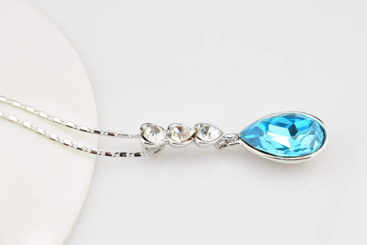 七叶草饰品 韩款天使泪长款衣饰毛衣链女 蓝色水晶项链首饰品混批