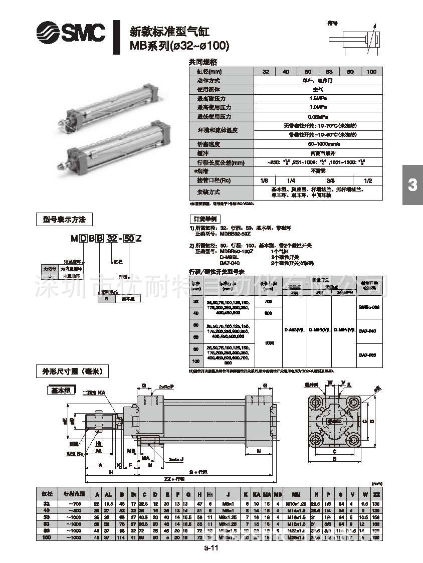 smc气缸 mb标准气缸 两端气缓冲 mdbb63-200 原装正品