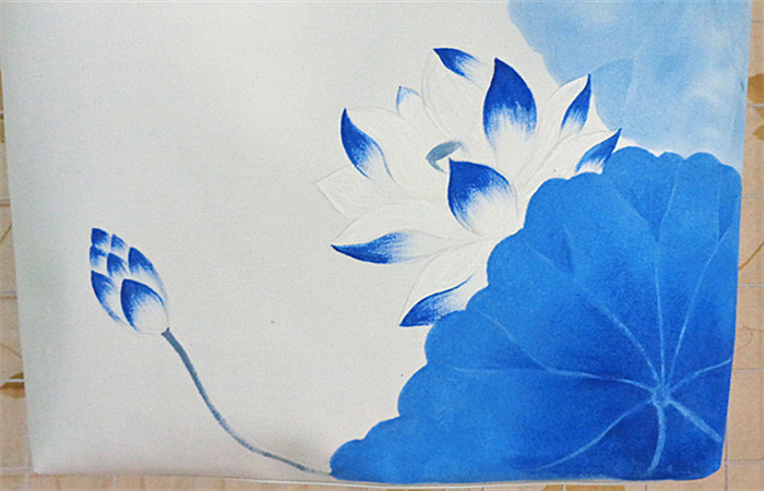 手绘单肩包手提包复古中国风水墨蓝色荷花纯手工绘制民族风洋果子