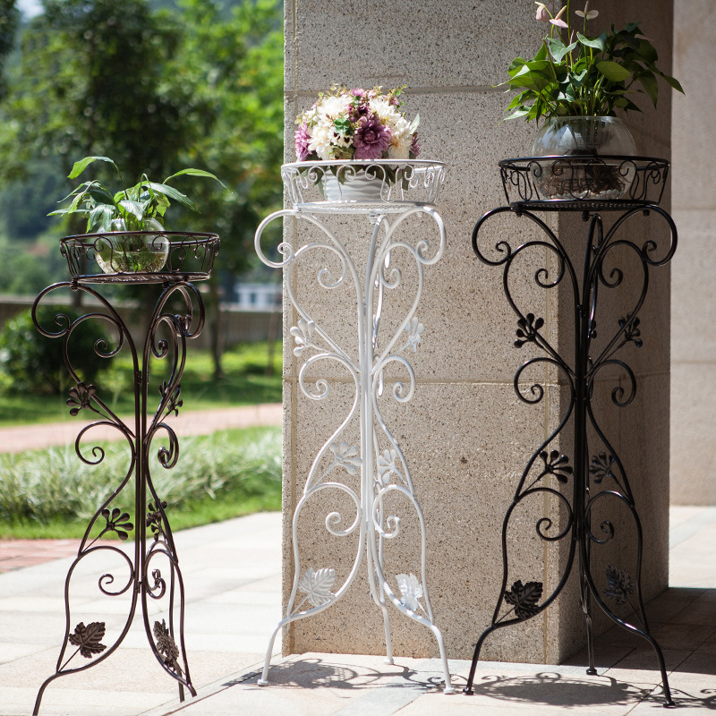 福建泉州黄氏欧式铁艺花架落地式室内客厅单层绿萝花盆架白色吊兰花架