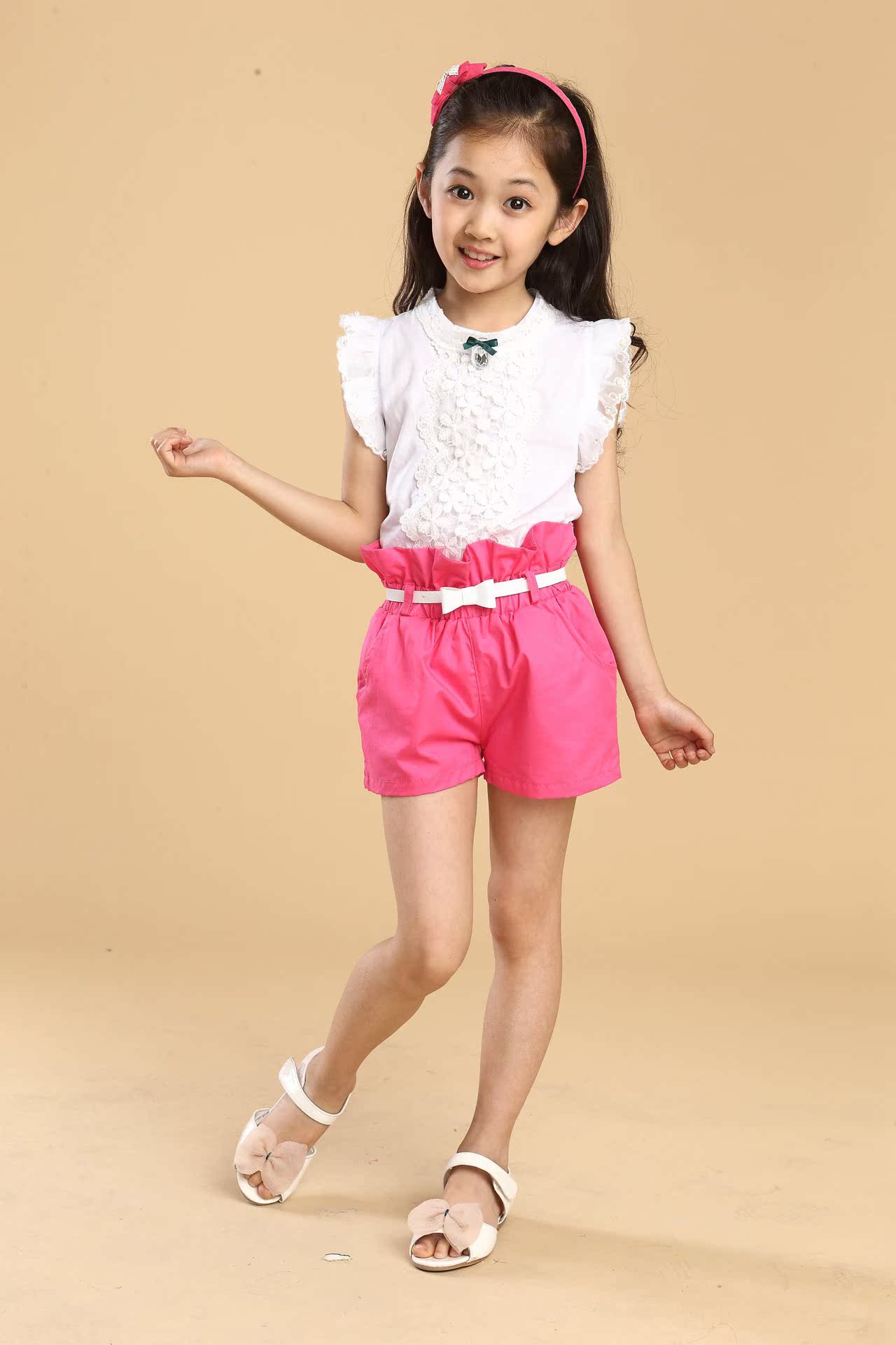 女童夏装2014新款韩版儿童衣服 中大童休闲短裤运动套装 一件代发图片
