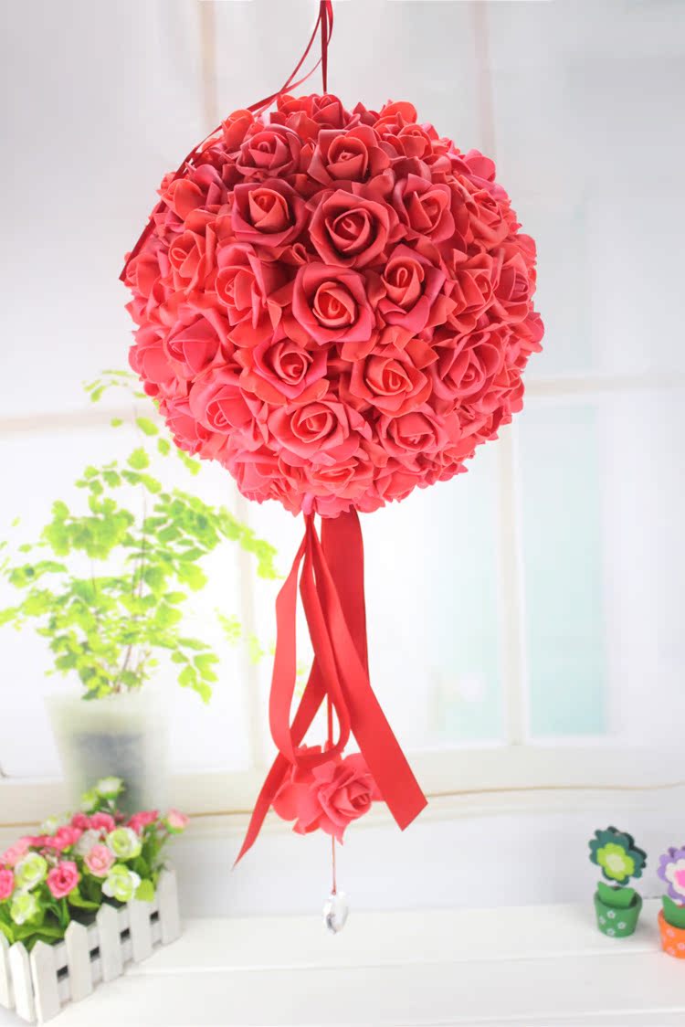 fg-h53结婚婚庆纱幔挂饰 婚房婚礼场地布置装饰pe玫瑰泡沫花球新