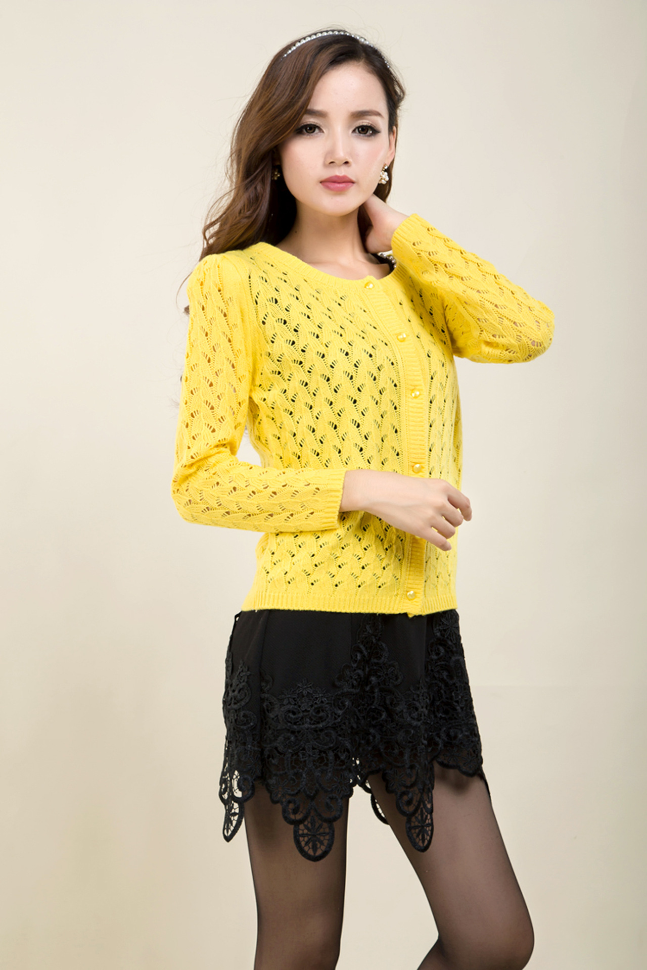 镂空 可爱糖果色 公主蓬蓬袖女士针织衫】价格,厂家,图片,女式针织衫