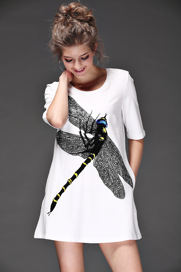 服装鞋帽箱包,钟表眼镜 女装 女式t恤 2014新款欧美风尚 蜻蜓亮片刺绣