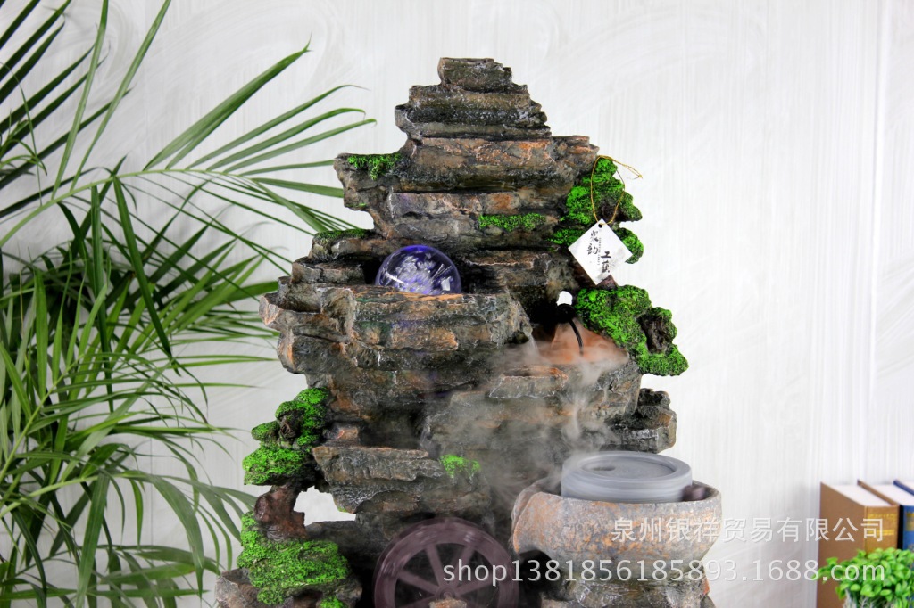爆款推荐 七彩灯流水加湿器 福满乾坤 摆件流水 精品假山