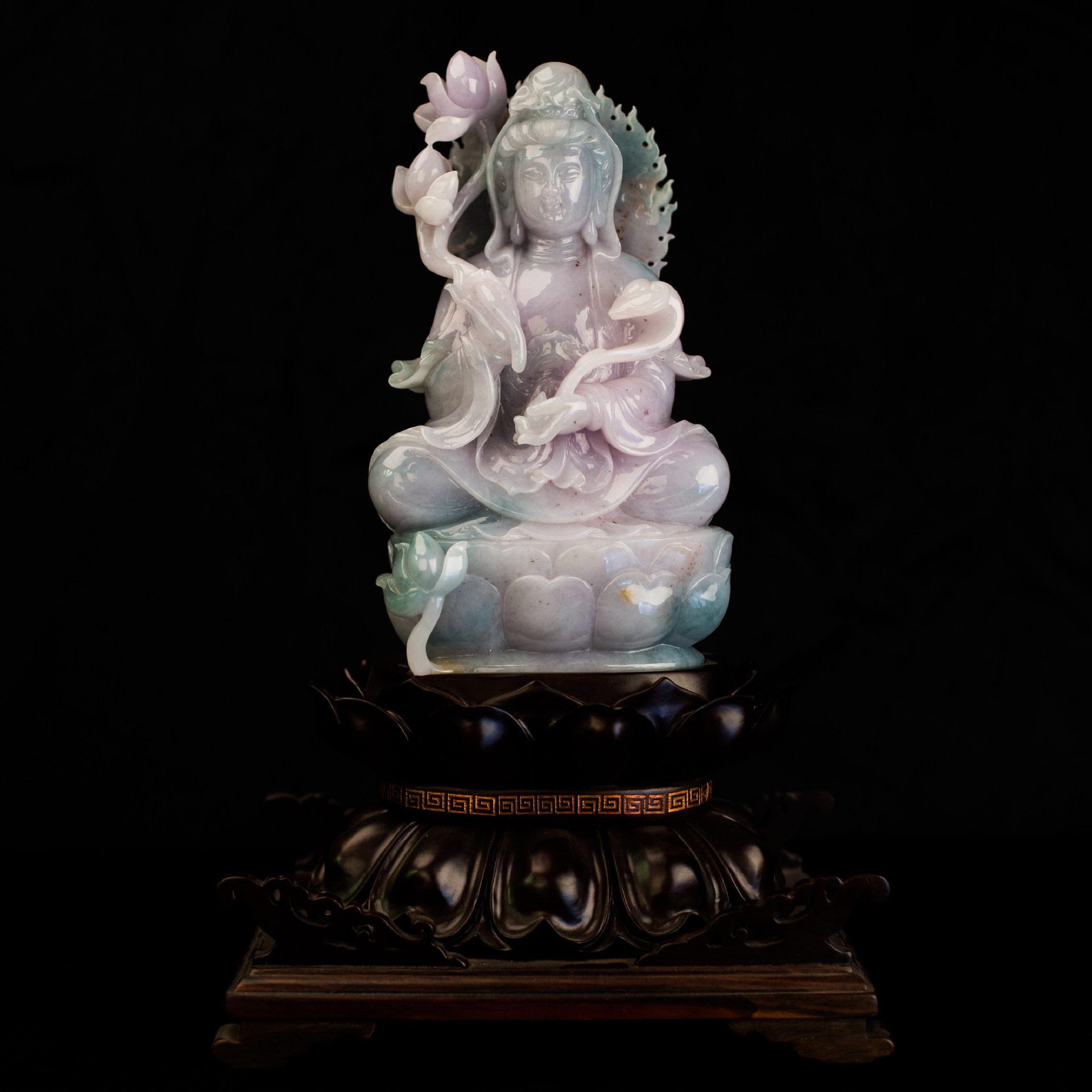 缅甸玉天然翡翠a货 老料芙蓉种观音翡翠摆件 紫色观音 可出证书