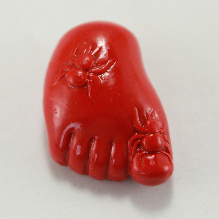 台湾工艺 天然朱砂丹砂知足常乐吊坠 佛脚挂件diy手工材料配件