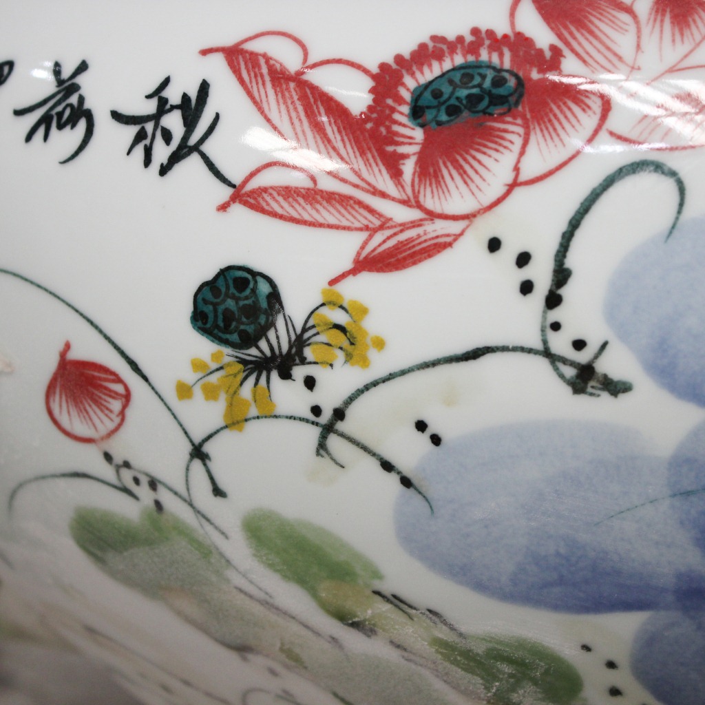 景德镇陶瓷鱼缸 高档手绘窑变荷花有氧循环喷泉喷水鱼缸 风水缸