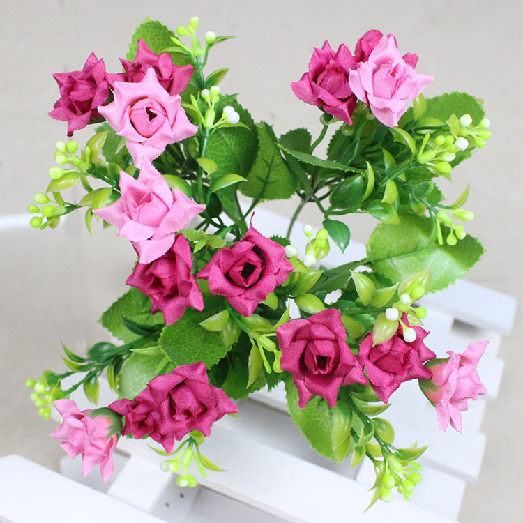 春色款15头四角玫仿真花 高档绢花 精美假花装饰插花厂家货源批发