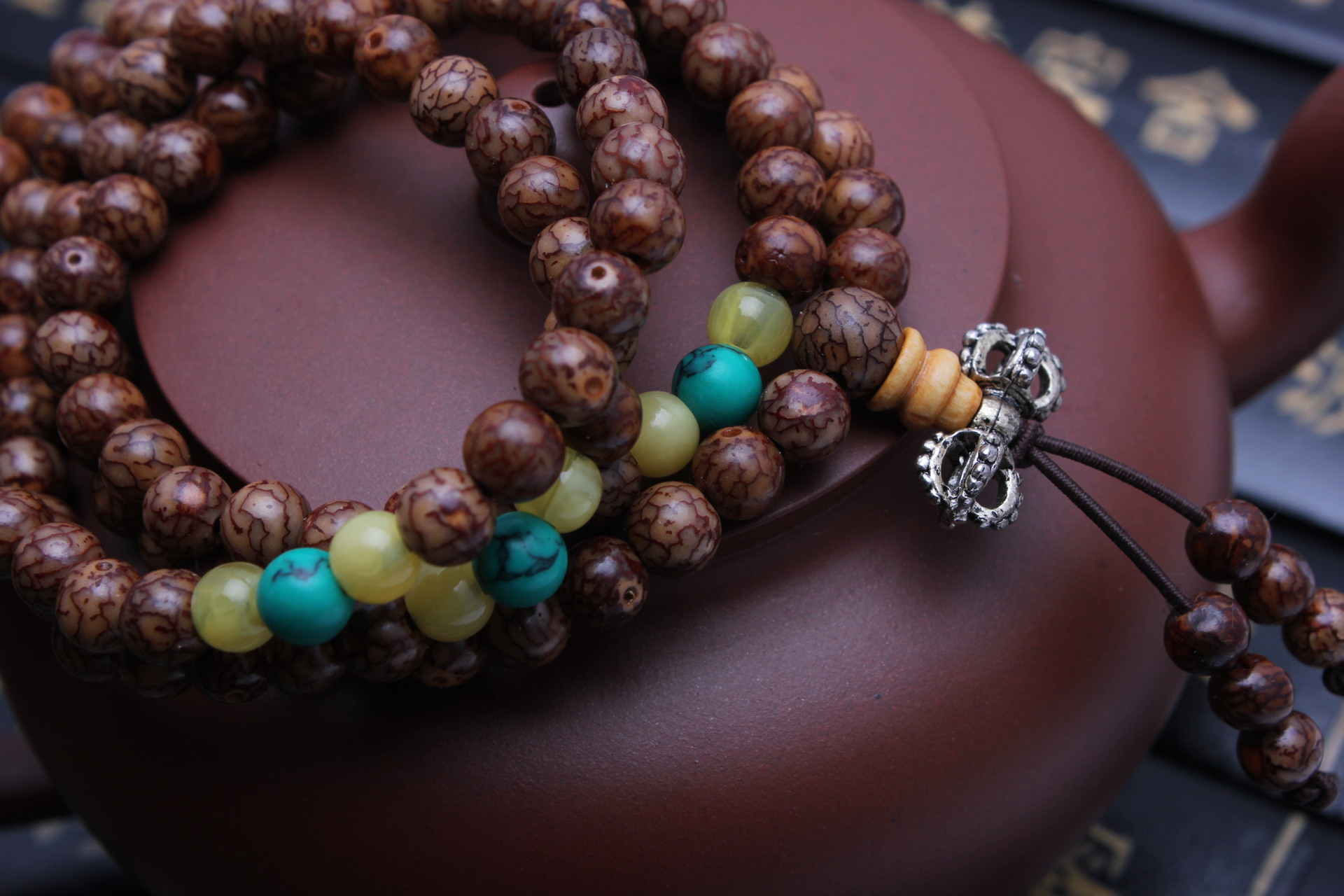 6cm小银线菩提根佛珠 念珠菩提子 虎斑菩提 淘宝代发