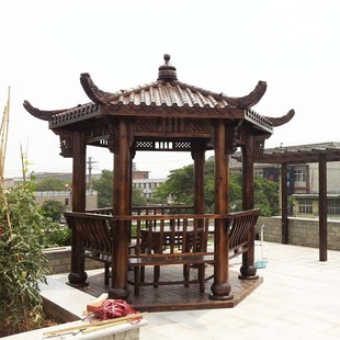 定做豪华六角圆柱凉亭 防腐木樟子松户外景观凉亭 订做凉亭