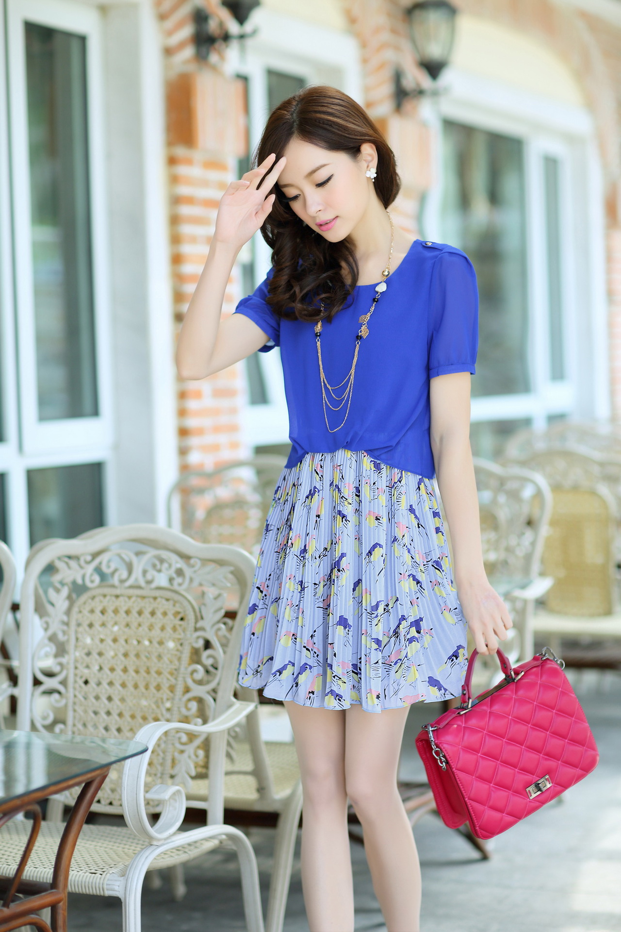 2014春夏季新款韩版潮流女装雪纺圆领短袖小碎花短裙连衣裙