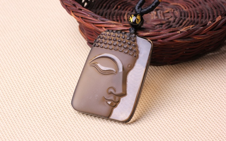 正品黑曜石冰种大日如来佛祖侧脸吊坠 黑曜石吊坠 黑曜石 吊坠