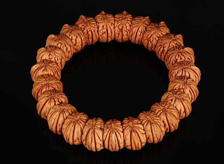 天然野生脑纹山核桃扇面佛珠手串文玩手把件辟邪手持红皮手链念珠