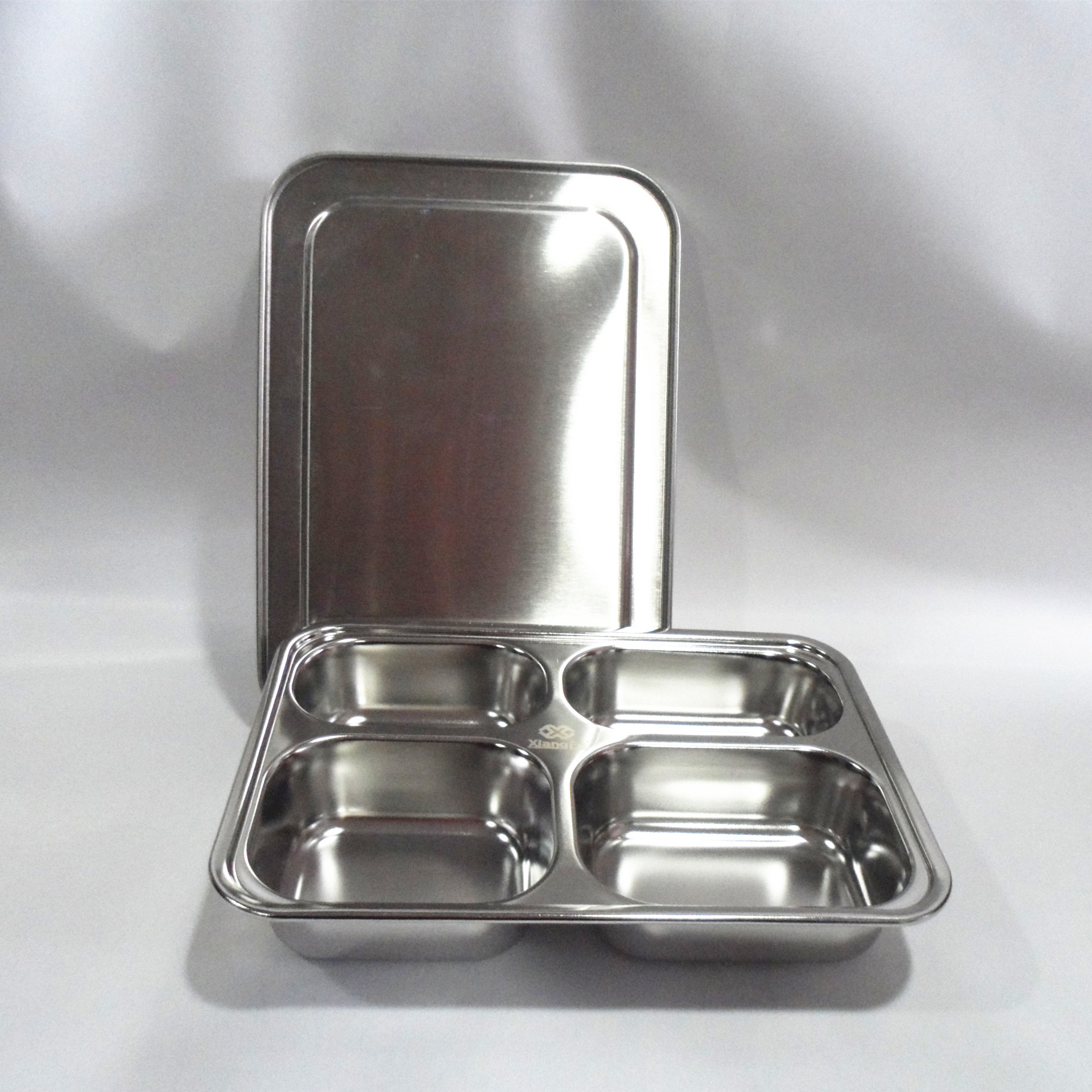 厂家直销不锈钢带盖快餐盘 无磁加深四格餐盘 高档中式饭盒