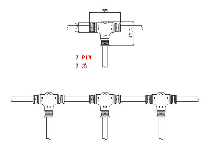 厂家供应 t型三通连接器 模组三通接插件防水接头
