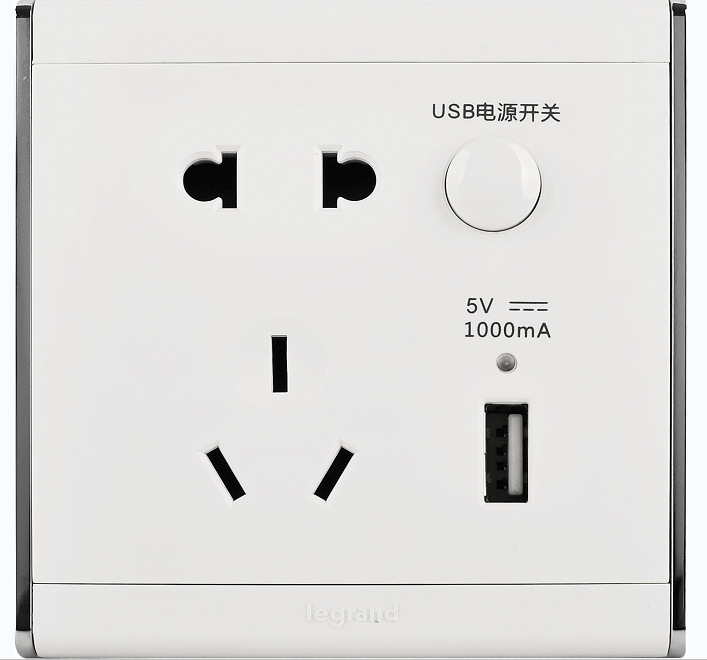 tcl罗格朗开关插座 尚韵系列a9系列 五孔插座带usb接口 白 银边