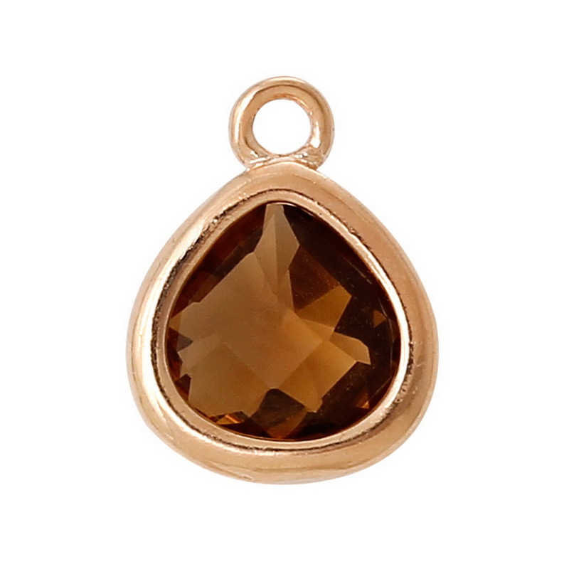 厂家直销 镀金镶透明切面茶晶 三角形优美诞生石吊坠 项链配饰