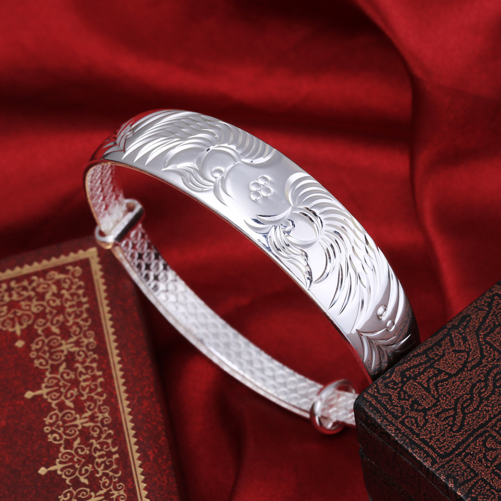 致臻 纯银手镯 999千足银手镯 鸳鸯戏水手镯 女款银饰 手饰