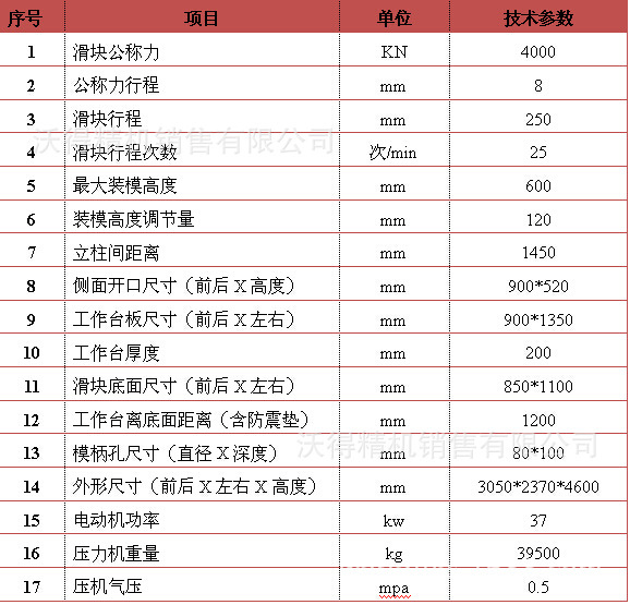 400吨压铸机参数图片