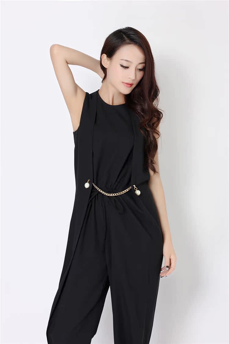 fyiris 2014欧洲站夏季新款 系带收腰大气个性九分连体裤 3323