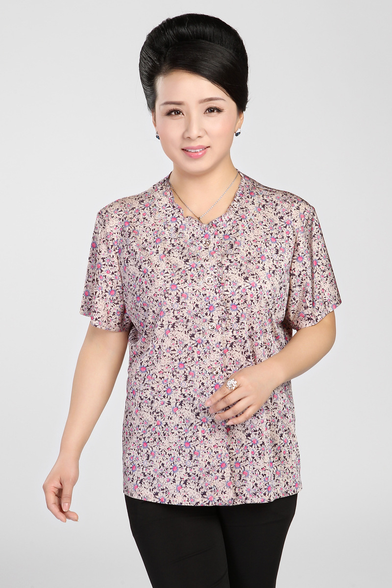 念母恩 2014中老年女装夏装碎花短袖t恤 中年妈妈装夏季印花装