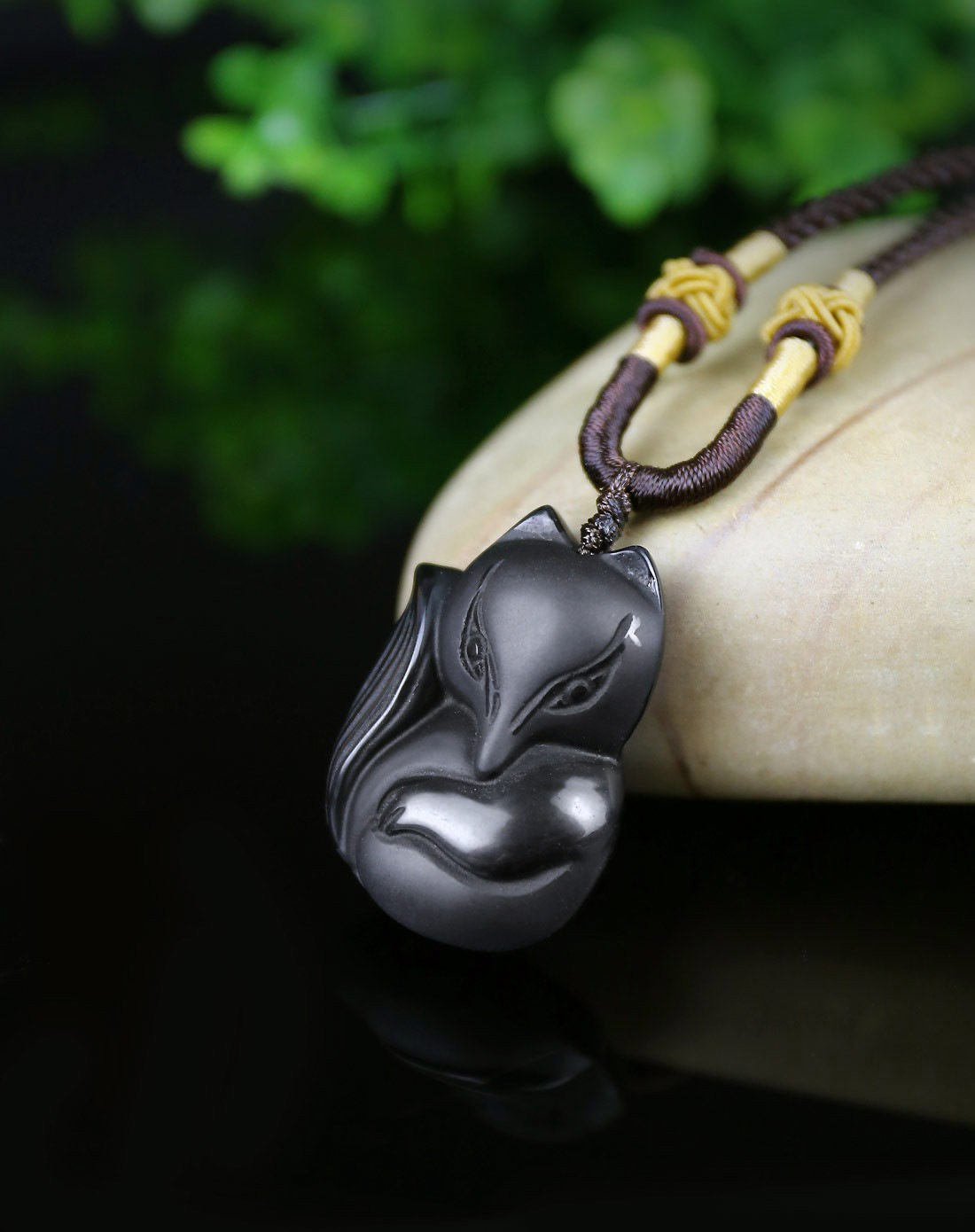 舞魅水晶 磨砂黑狐挂坠 天然黑曜石狐狸吊坠 时尚吊坠批发