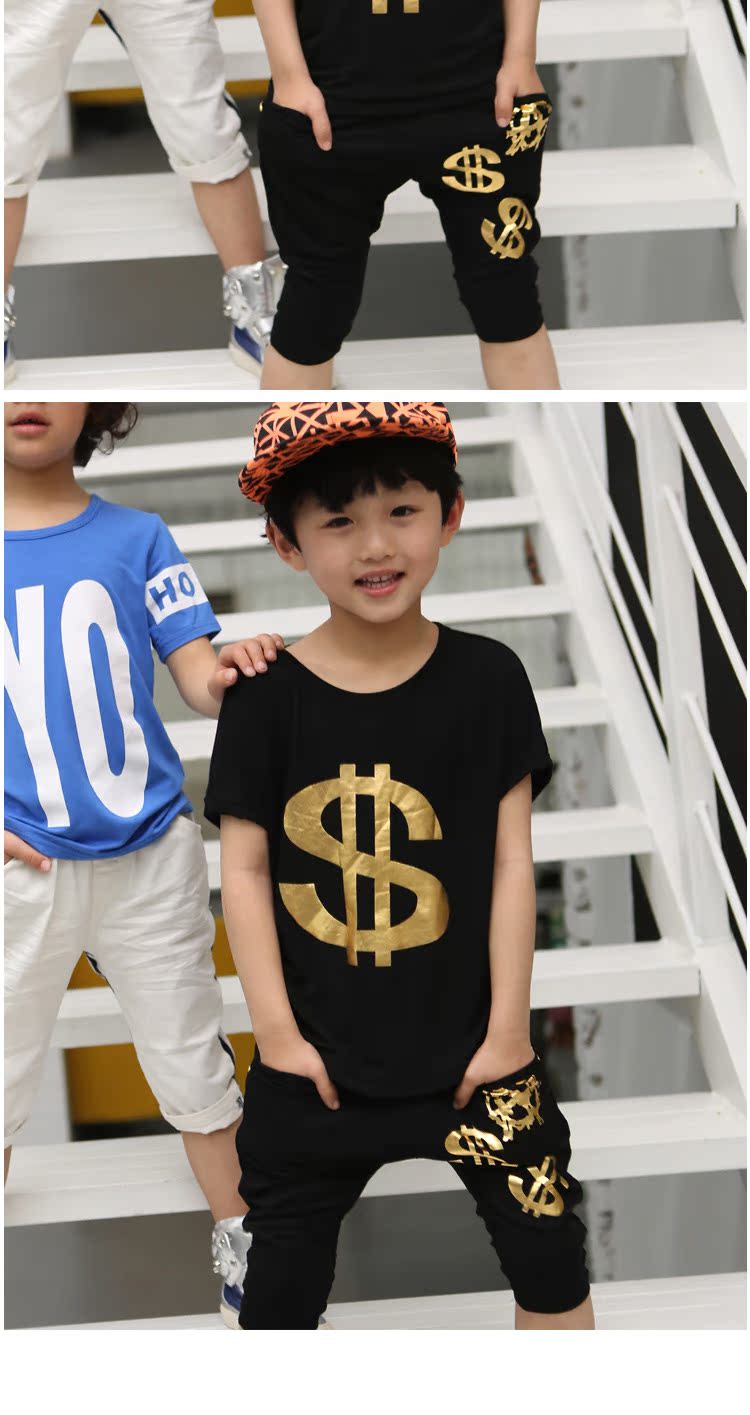 品牌童装 韩版童装厂家直销儿童套装男中小童短袖bingo两件套批发